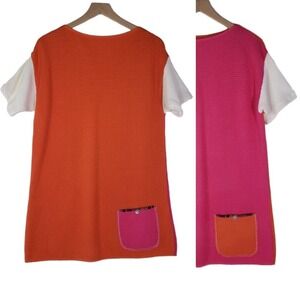 Margaret Winters‎ Reversible Sweater Knit Tunic Top S Pink Orange White Artsy